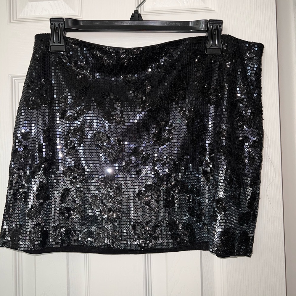 Express Sequin Leopard Print Mini Skirt, Size M